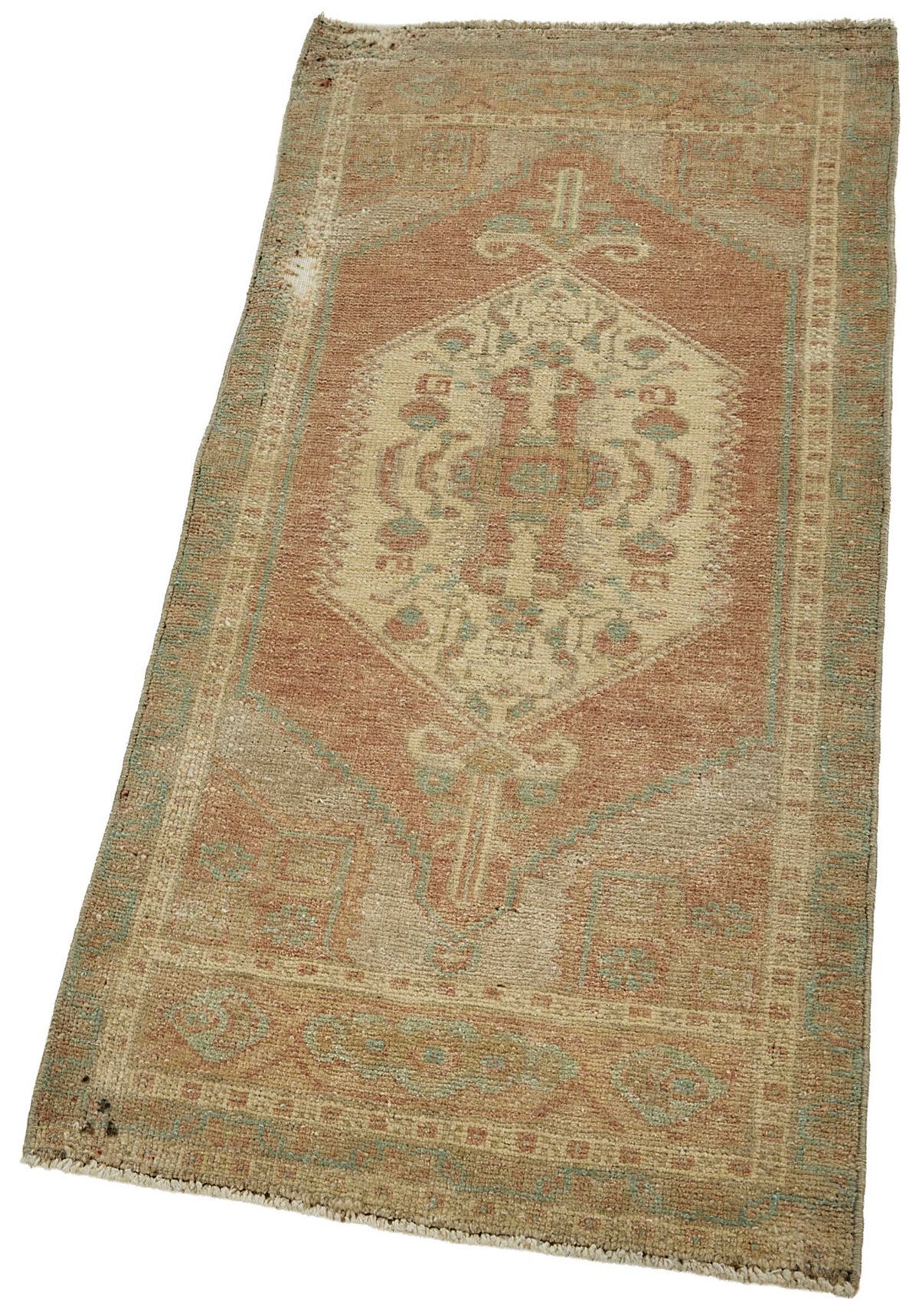 Vayla Kahverengi Madalyon Desenli Yün Overdyed Halı, 48x111 cm 50722 – doku yakın çekim