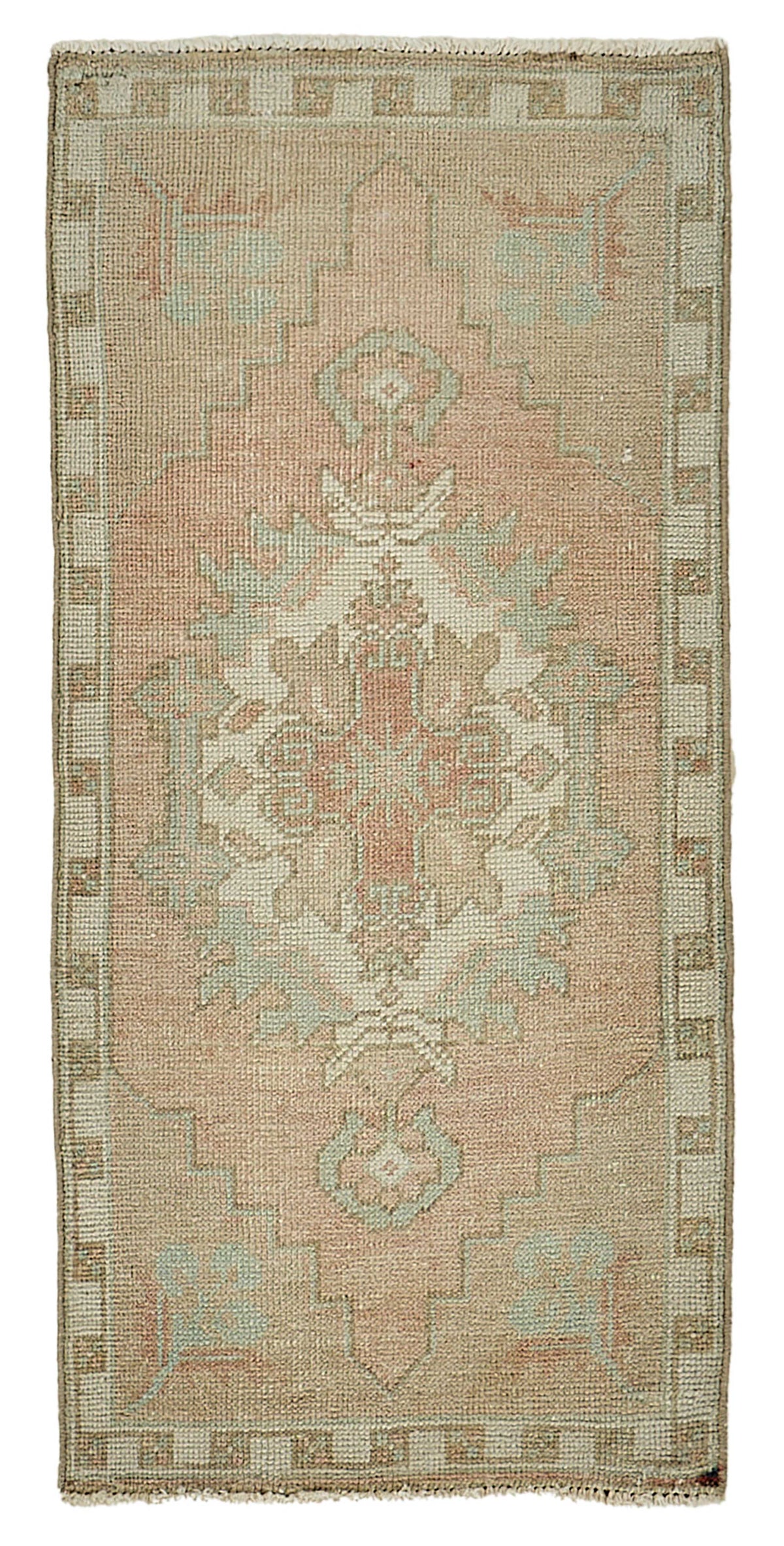 Vayla Bej Pembe Madalyon Desenli Etnik El Dokuma Halı 50x106 cm