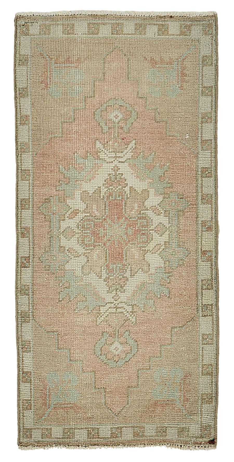 Vayla Bej Pembe Madalyon Desenli Etnik El Dokuma Halı 50x106 cm