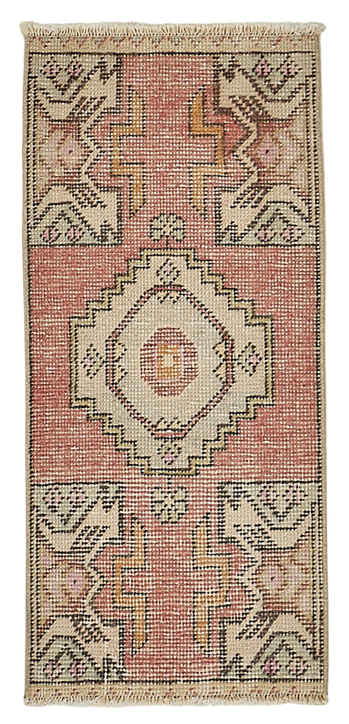 Vayla Geometrik Desenli Gül Kurusu Pembe El Dokuma Halı 40x89 cm