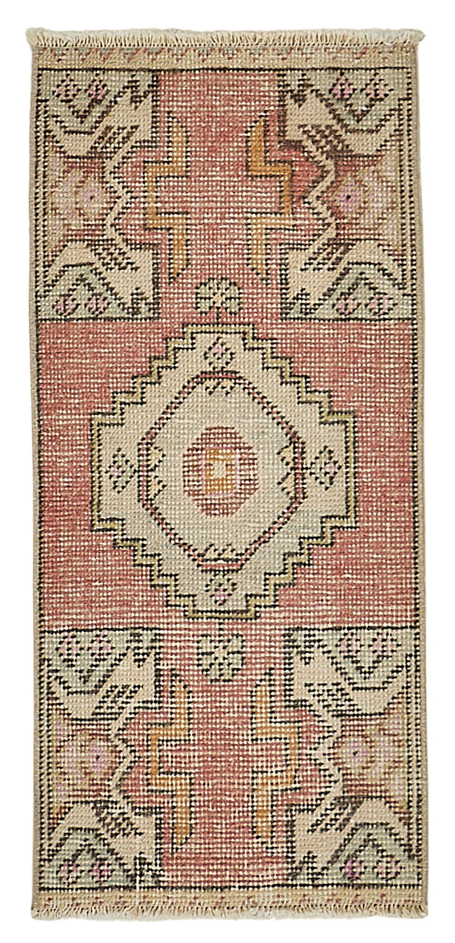 Vayla Geometrik Desenli Gül Kurusu Pembe El Dokuma Halı 40x89 cm
