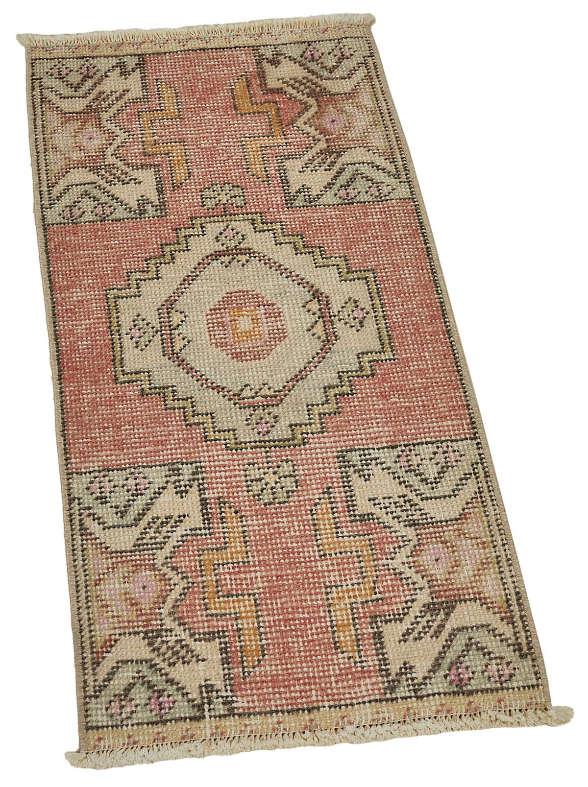 Vayla Geometrik Desenli Gül Kurusu Pembe El Dokuma Halı 40x89 cm – genel görünüm