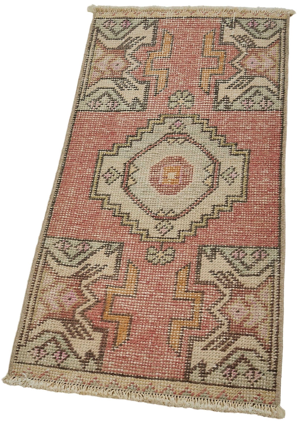 Vayla Geometrik Desenli Gül Kurusu Pembe El Dokuma Halı 40x89 cm – doku yakın çekim