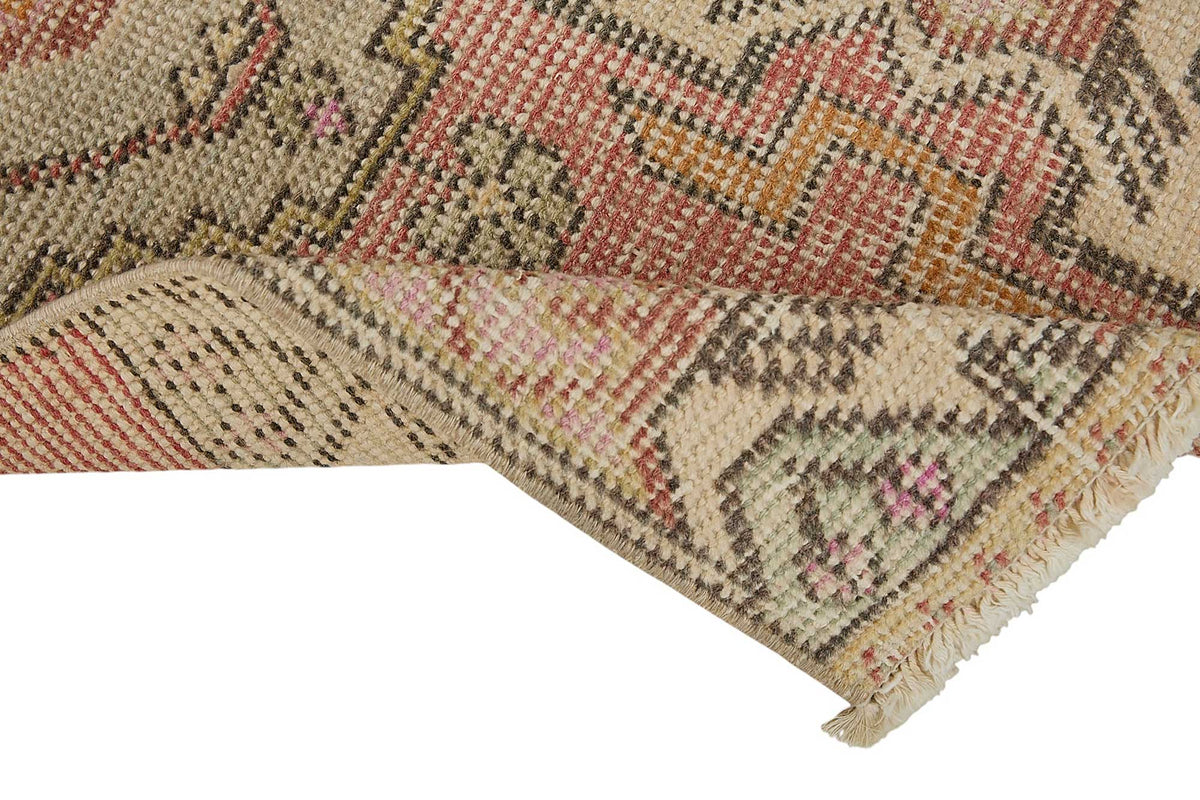 Vayla Geometrik Desenli Gül Kurusu Pembe El Dokuma Halı 40x89 cm – kenar detayı