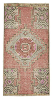 Vayla Pembe Bej Etnik Geometrik El Dokuma Halı 49x92 cm