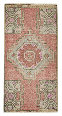Vayla Pembe Bej Etnik Geometrik El Dokuma Halı 49x92 cm