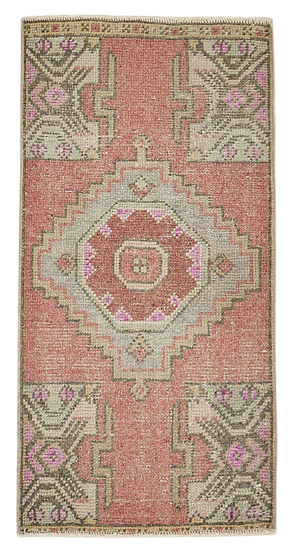 Vayla Pembe Bej Etnik Geometrik El Dokuma Halı 49x92 cm
