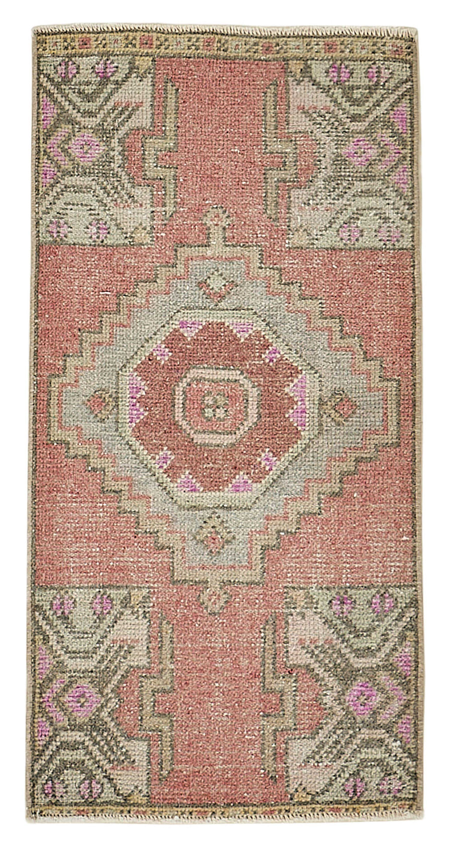 Vayla Pembe Bej Etnik Geometrik El Dokuma Halı 49x92 cm