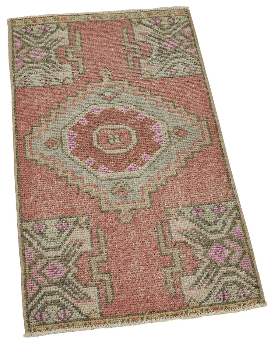 Vayla Pembe Bej Etnik Geometrik El Dokuma Halı 49x92 cm – genel görünüm