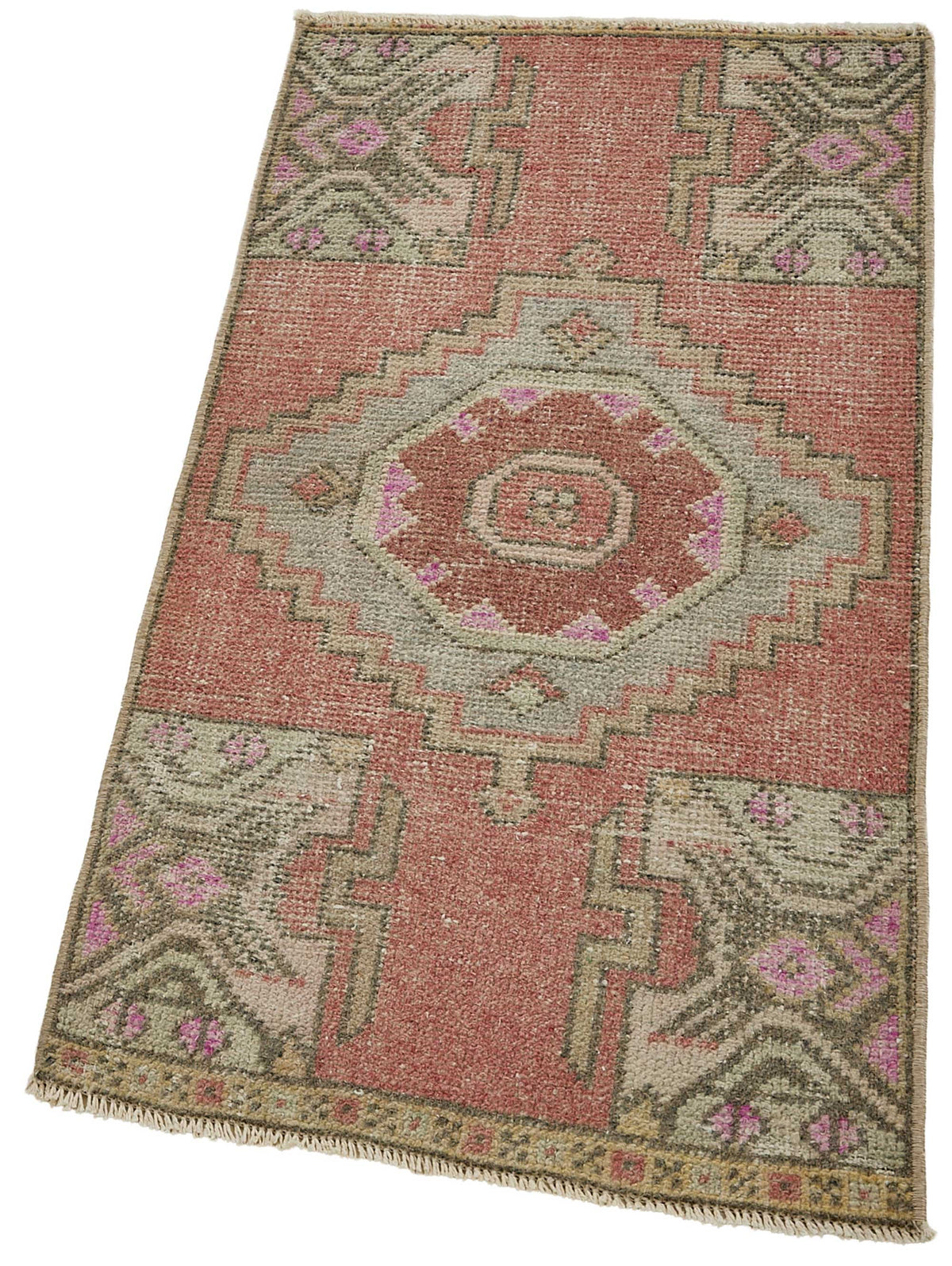 Vayla Pembe Bej Etnik Geometrik El Dokuma Halı 49x92 cm – doku yakın çekim