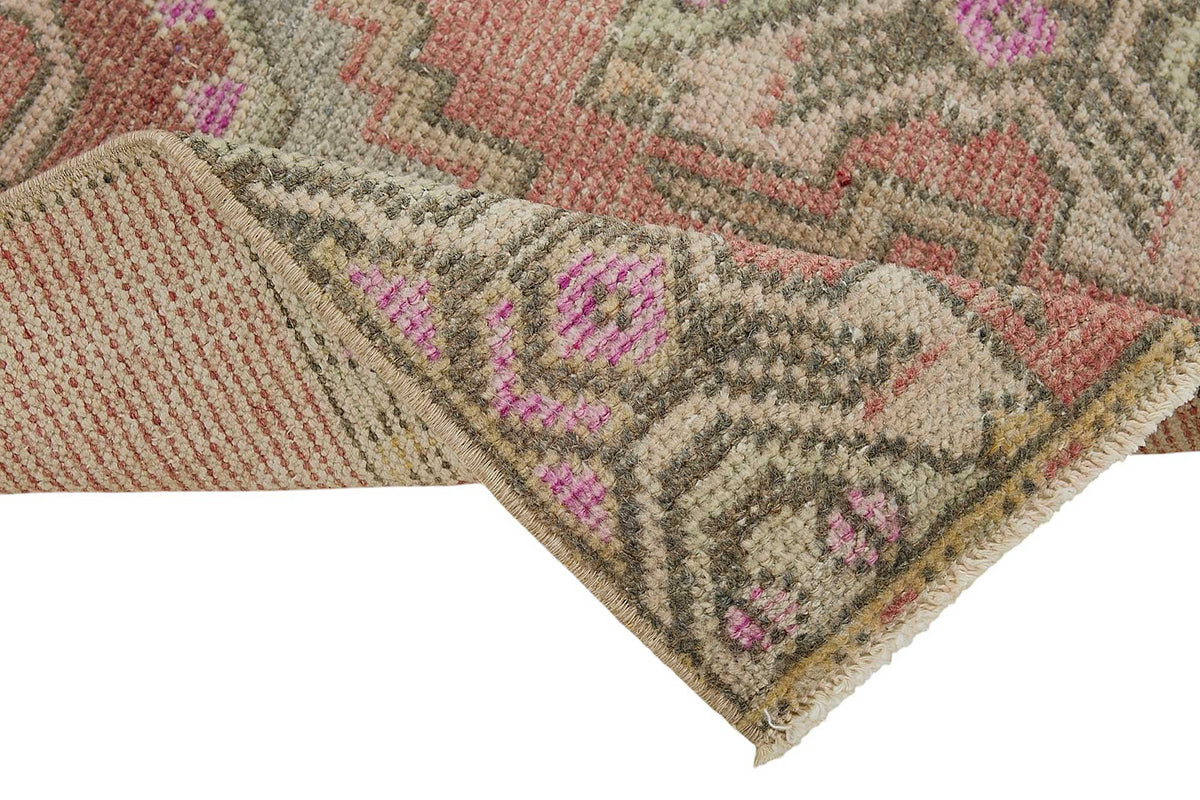 Vayla Pembe Bej Etnik Geometrik El Dokuma Halı 49x92 cm – kenar detayı