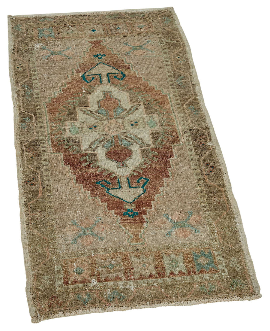 Vayla Bej Kahverengi Etnik Pamuk Yün El Dokuma Halı 53x99 cm – genel görünüm