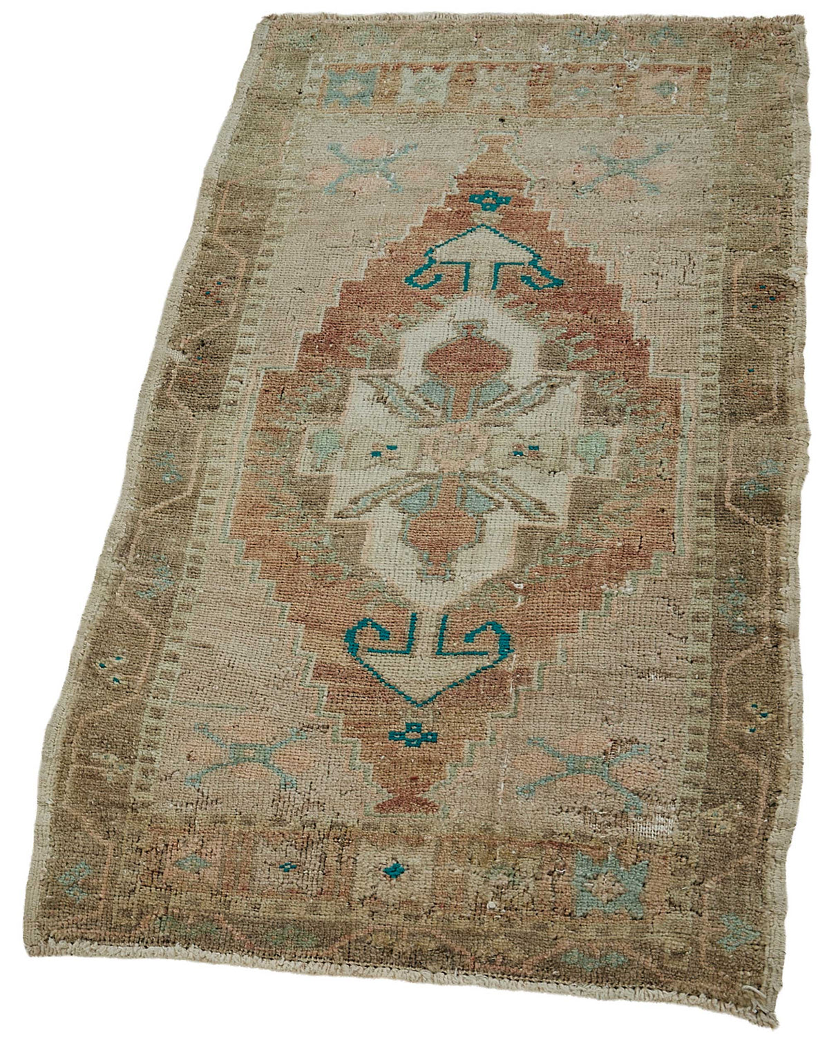 Vayla Bej Kahverengi Etnik Pamuk Yün El Dokuma Halı 53x99 cm – doku yakın çekim
