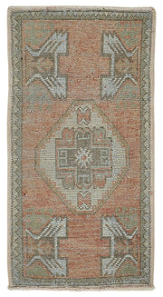 Vayla Turuncu Gri Geometrik Desenli Pamuk Yün El Dokuma Halı 47x88 cm