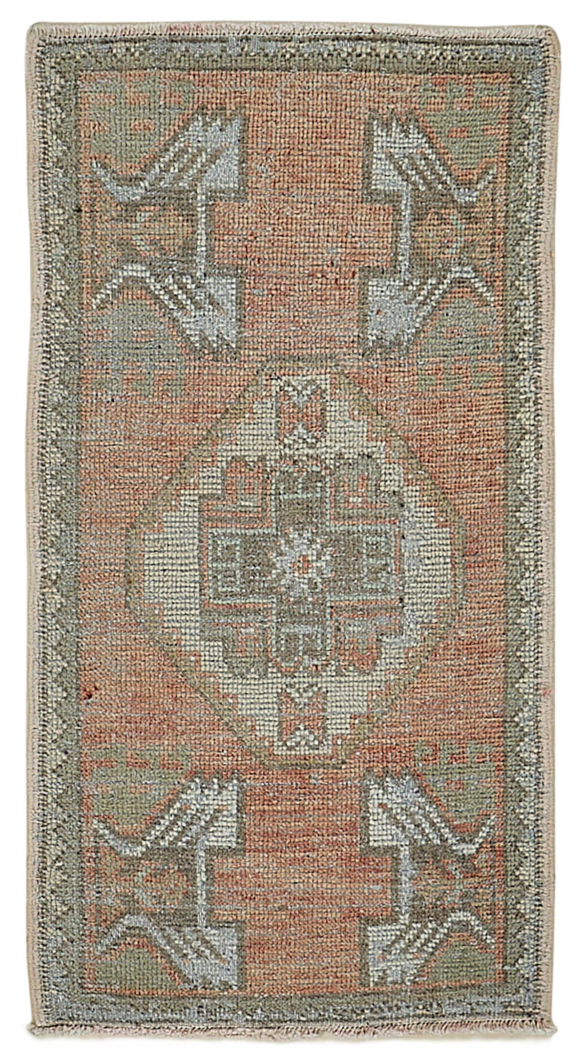 Vayla Turuncu Gri Geometrik Desenli Pamuk Yün El Dokuma Halı 47x88 cm