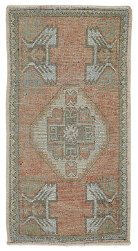 Vayla Turuncu Gri Geometrik Desenli Pamuk Yün El Dokuma Halı 47x88 cm