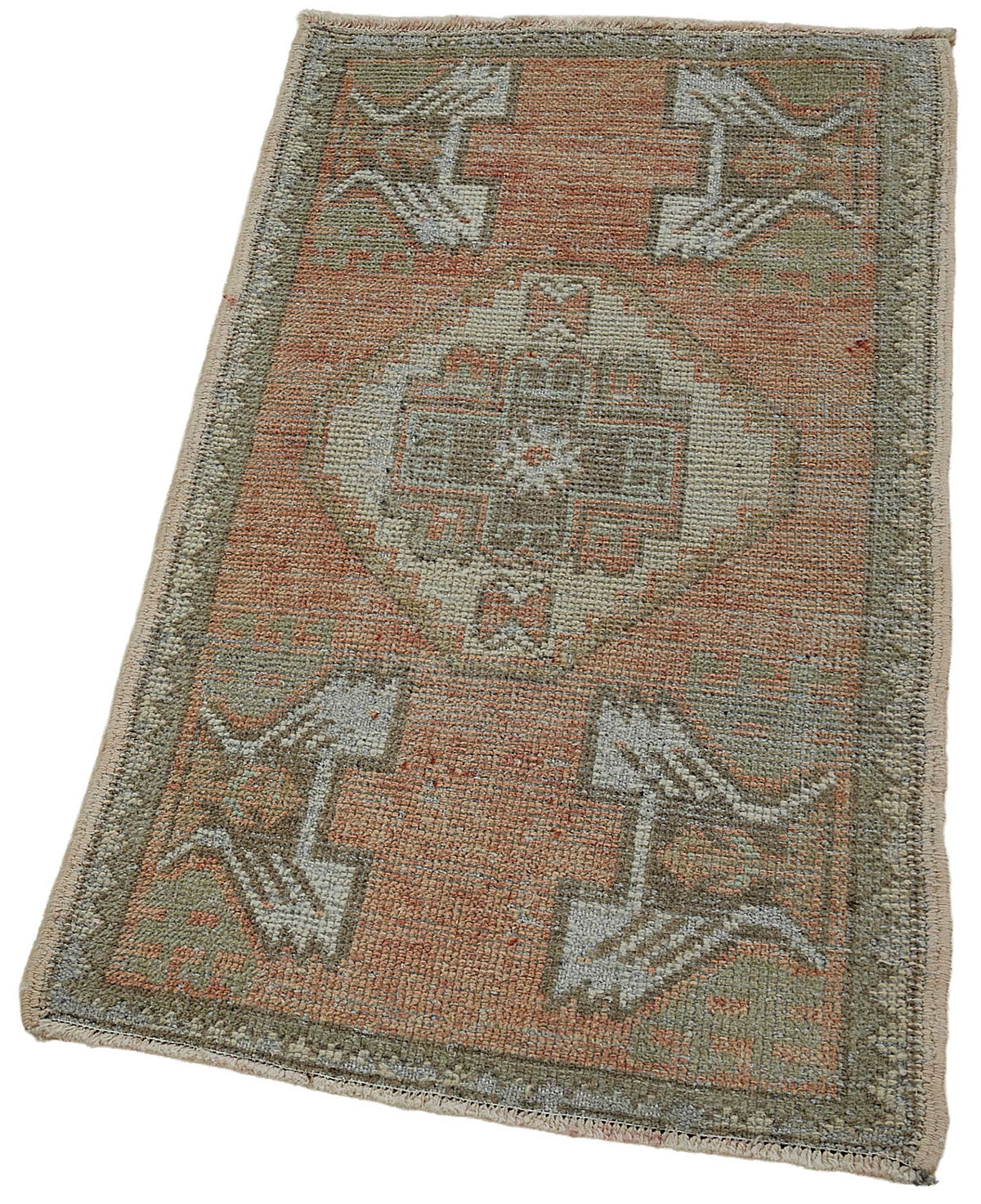Vayla Turuncu Gri Geometrik Desenli Pamuk Yün El Dokuma Halı 47x88 cm – doku yakın çekim