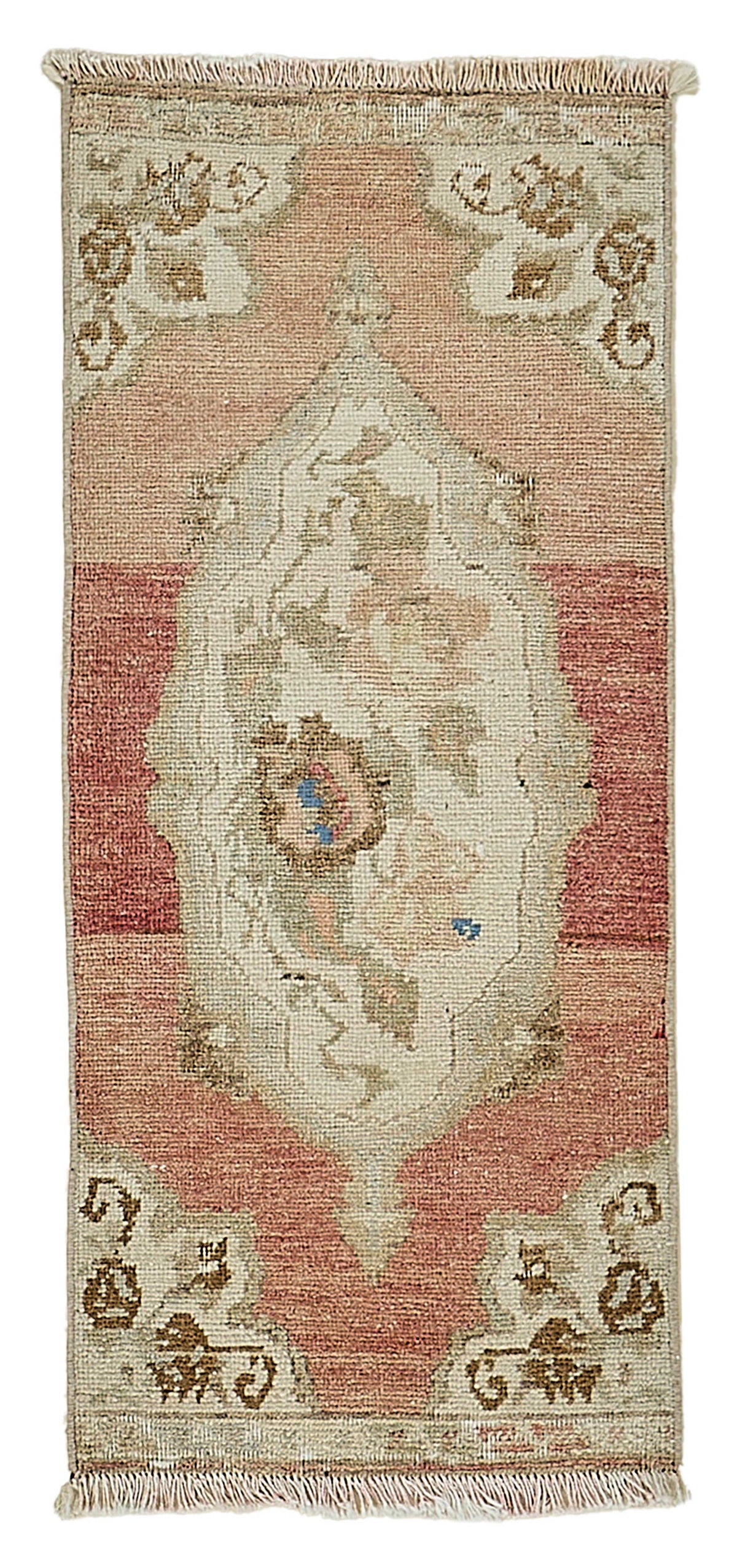 Vayla Gül Kurusu Pembe Madalyonlu Yün El Dokuma Halı 40x92 cm