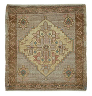 Vayla Gri Kahverengi Geometrik Desenli Etnik El Dokuma Halı 57x61 cm