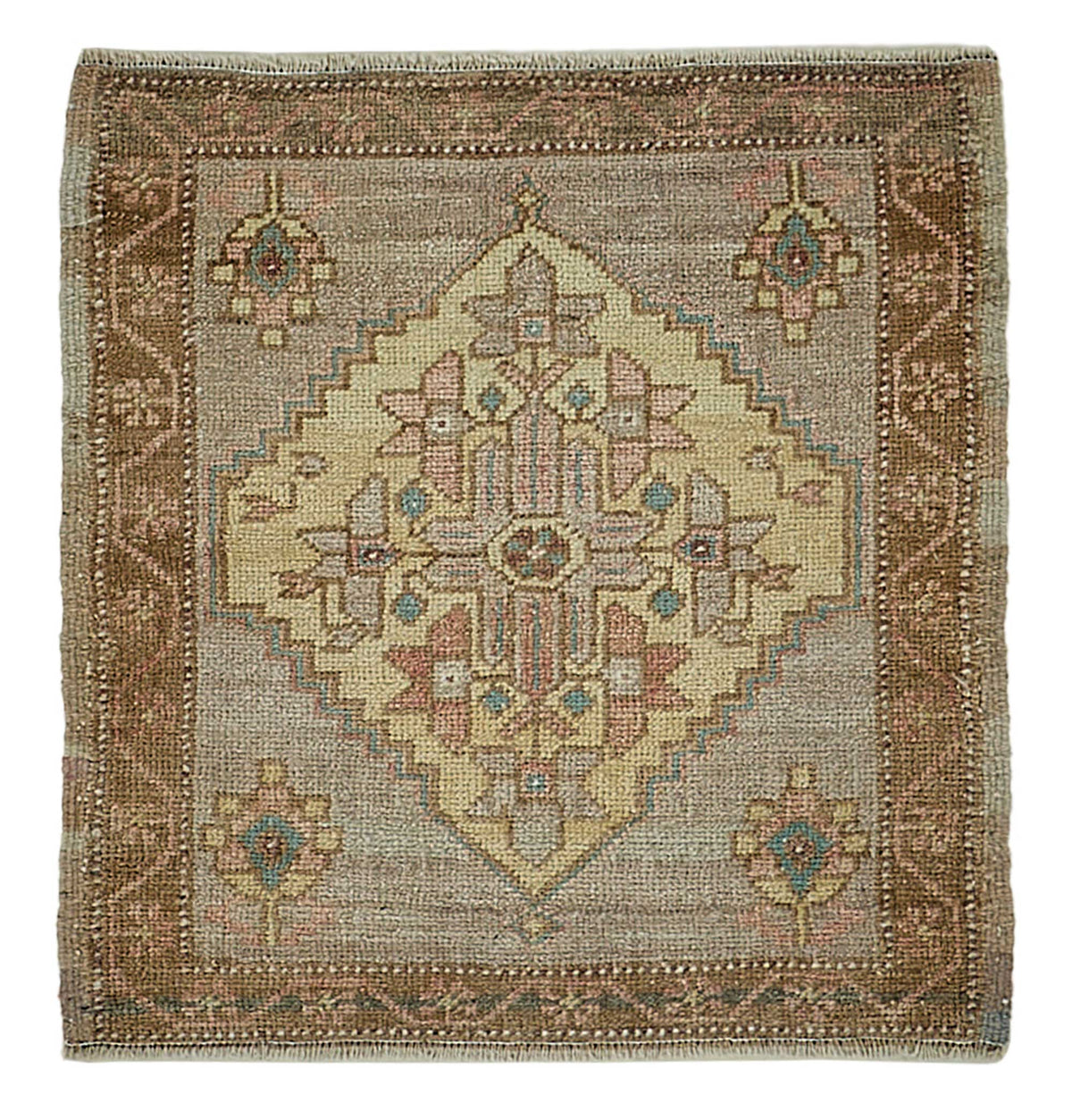 Vayla Gri Kahverengi Geometrik Desenli Etnik El Dokuma Halı 57x61 cm