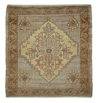 Vayla Gri Kahverengi Geometrik Desenli Etnik El Dokuma Halı 57x61 cm