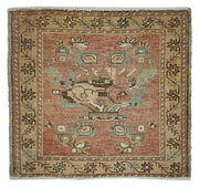 Vayla Kırmızı Bej Çiçek Floral Klasik El Dokuma Halı 59x65 cm
