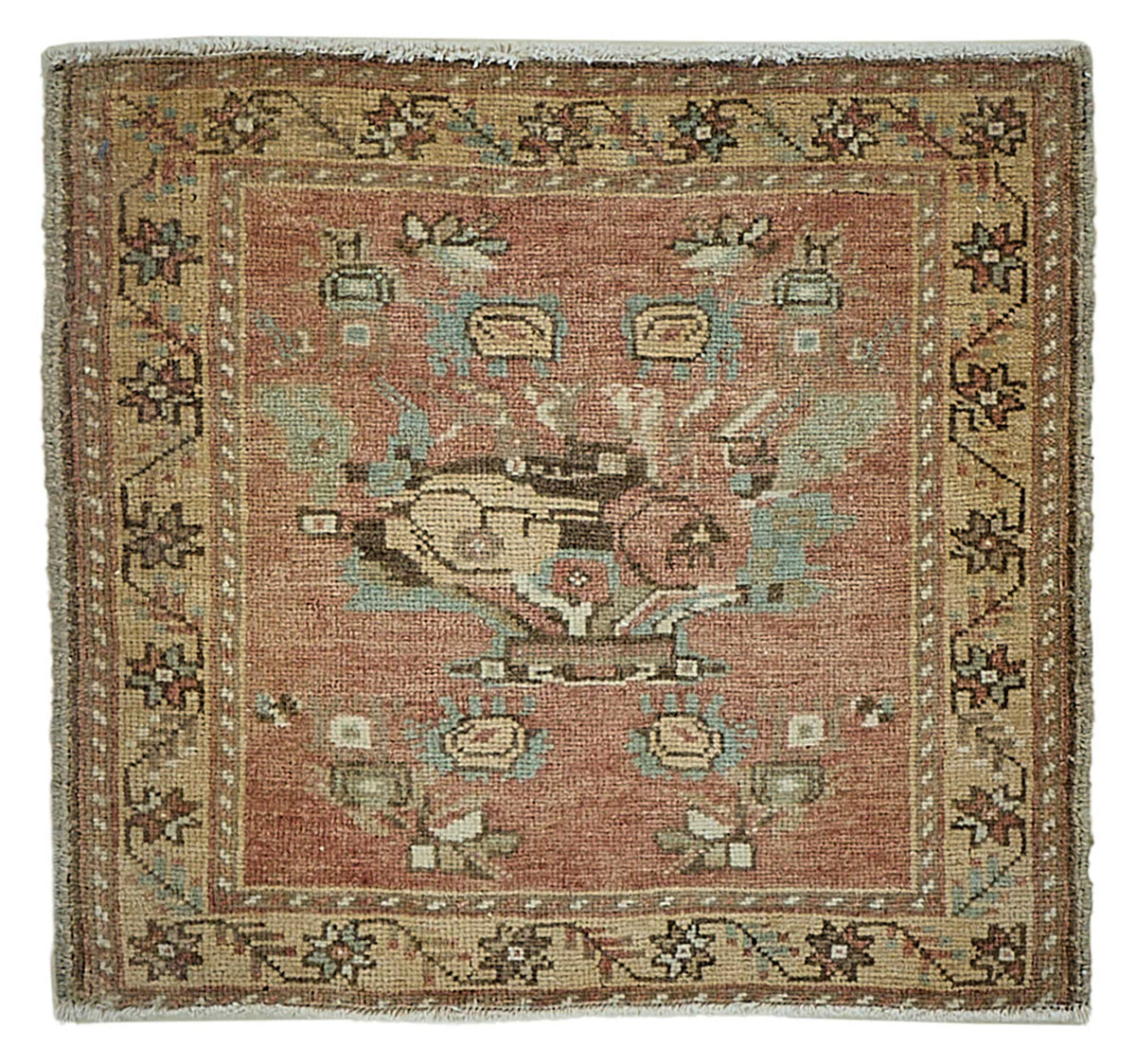 Vayla Kırmızı Bej Çiçek Floral Klasik El Dokuma Halı 59x65 cm