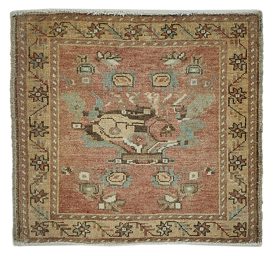 Vayla Kırmızı Bej Çiçek Floral Klasik El Dokuma Halı 59x65 cm