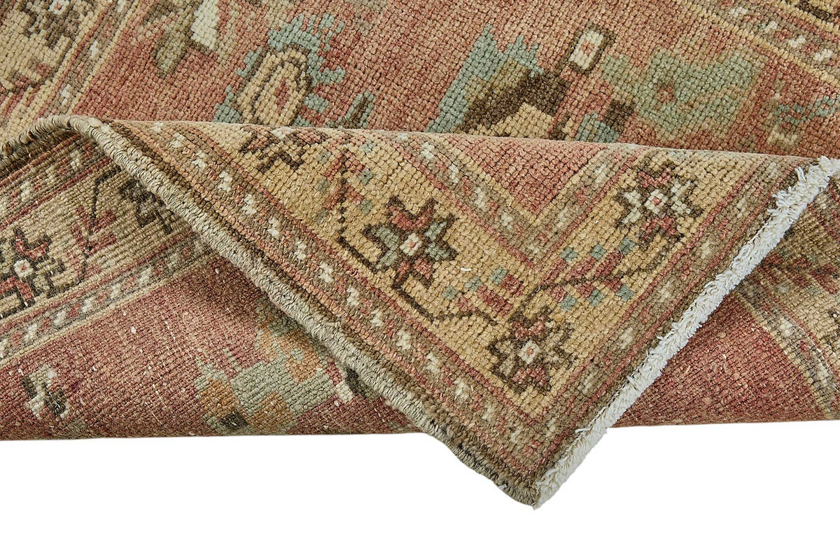 Vayla Kırmızı Bej Çiçek Floral Klasik El Dokuma Halı 59x65 cm – kenar detayı