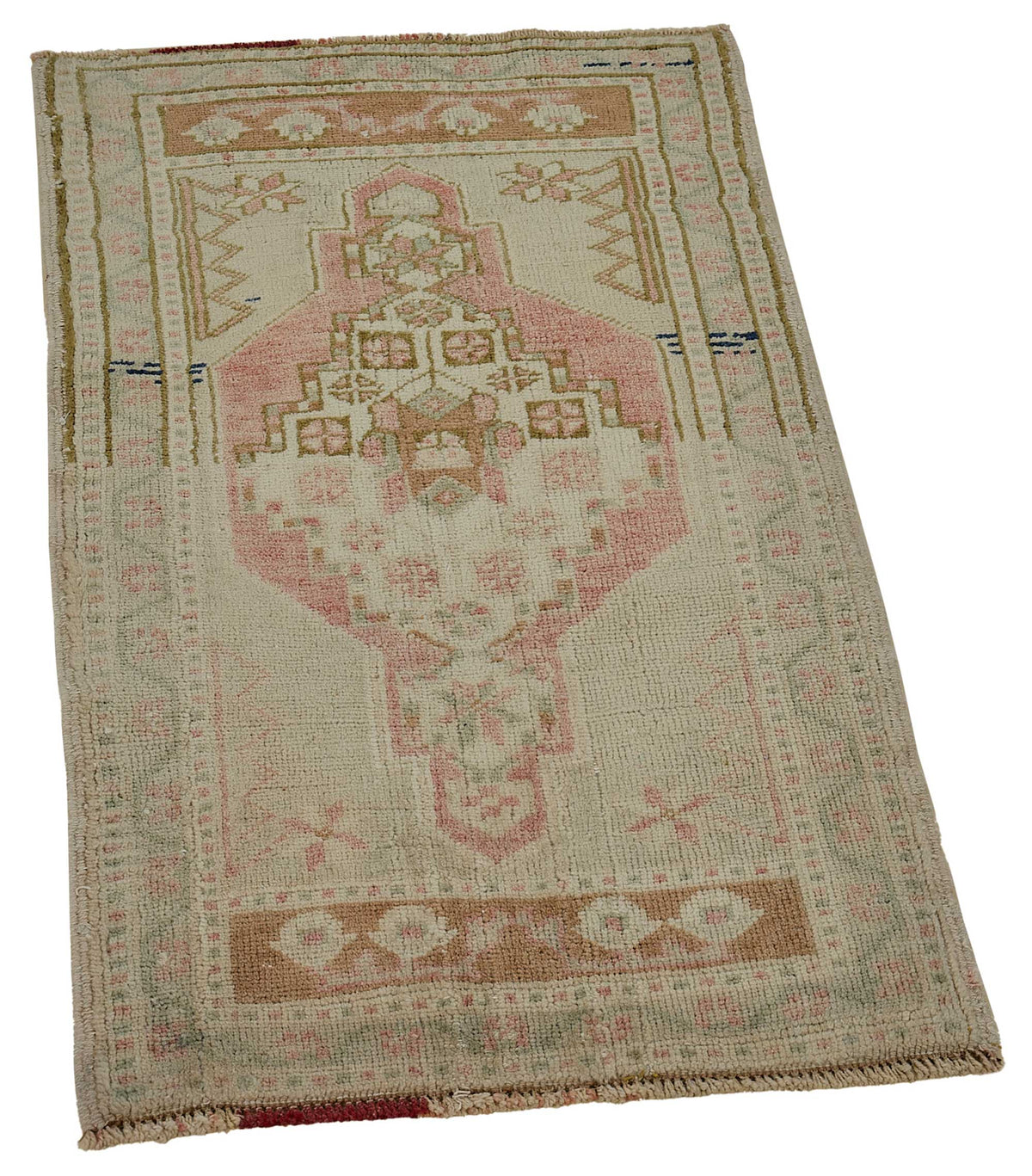 Vayla Bej Pembe Geometrik Desenli Etnik El Dokuma Halı 52x94 cm – genel görünüm