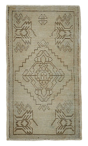 Vayla Bej Kahverengi Geometrik Etnik El Dokuma Halı 48x86 cm