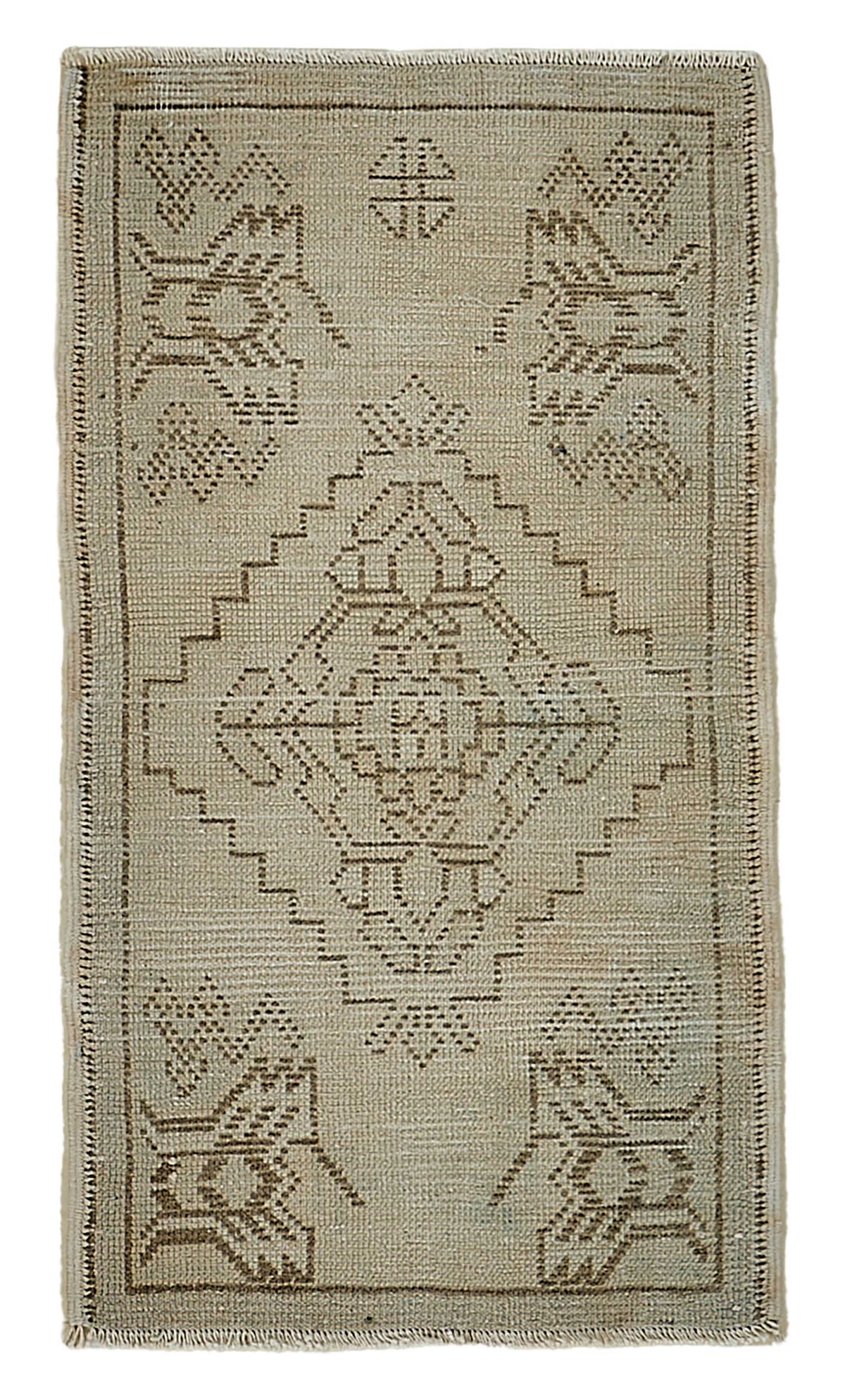 Vayla Bej Kahverengi Geometrik Etnik El Dokuma Halı 48x86 cm