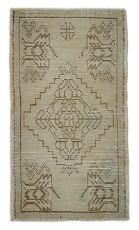 Vayla Bej Kahverengi Geometrik Etnik El Dokuma Halı 48x86 cm
