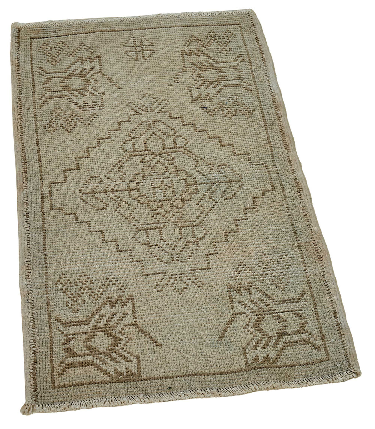 Vayla Bej Kahverengi Geometrik Etnik El Dokuma Halı 48x86 cm – genel görünüm