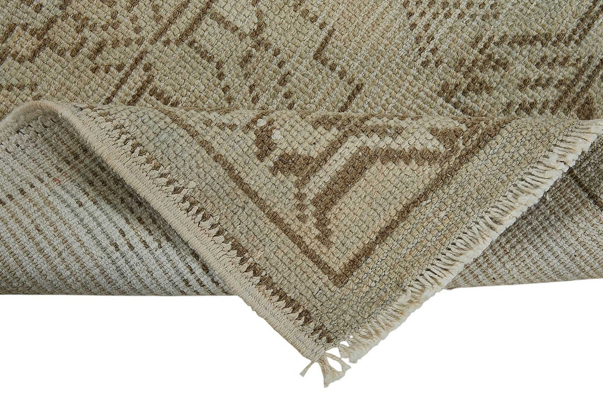Vayla Bej Kahverengi Geometrik Etnik El Dokuma Halı 48x86 cm – kenar detayı