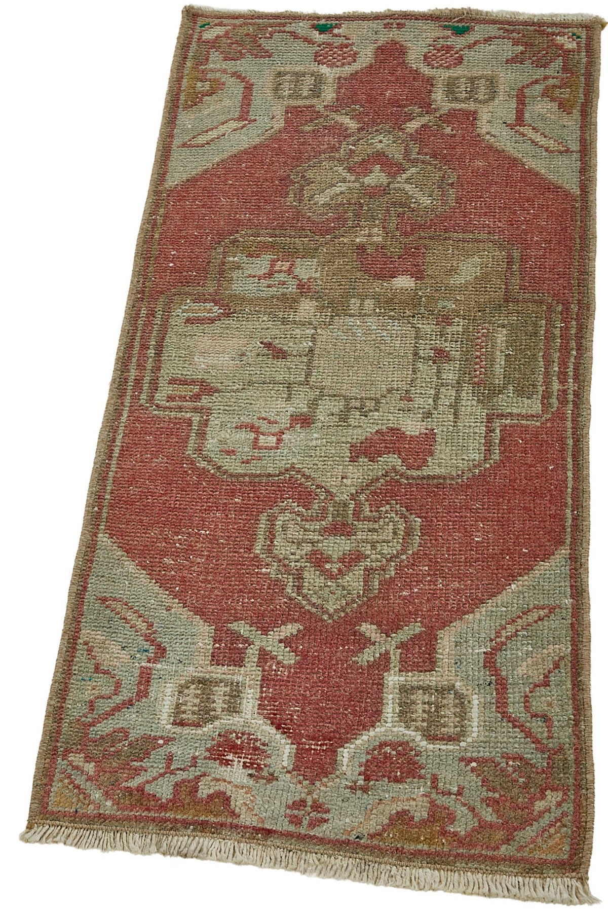 Vayla Madalyon Desenli Kırmızı Overdyed Vintage Yolluk 38x88 cm – doku yakın çekim