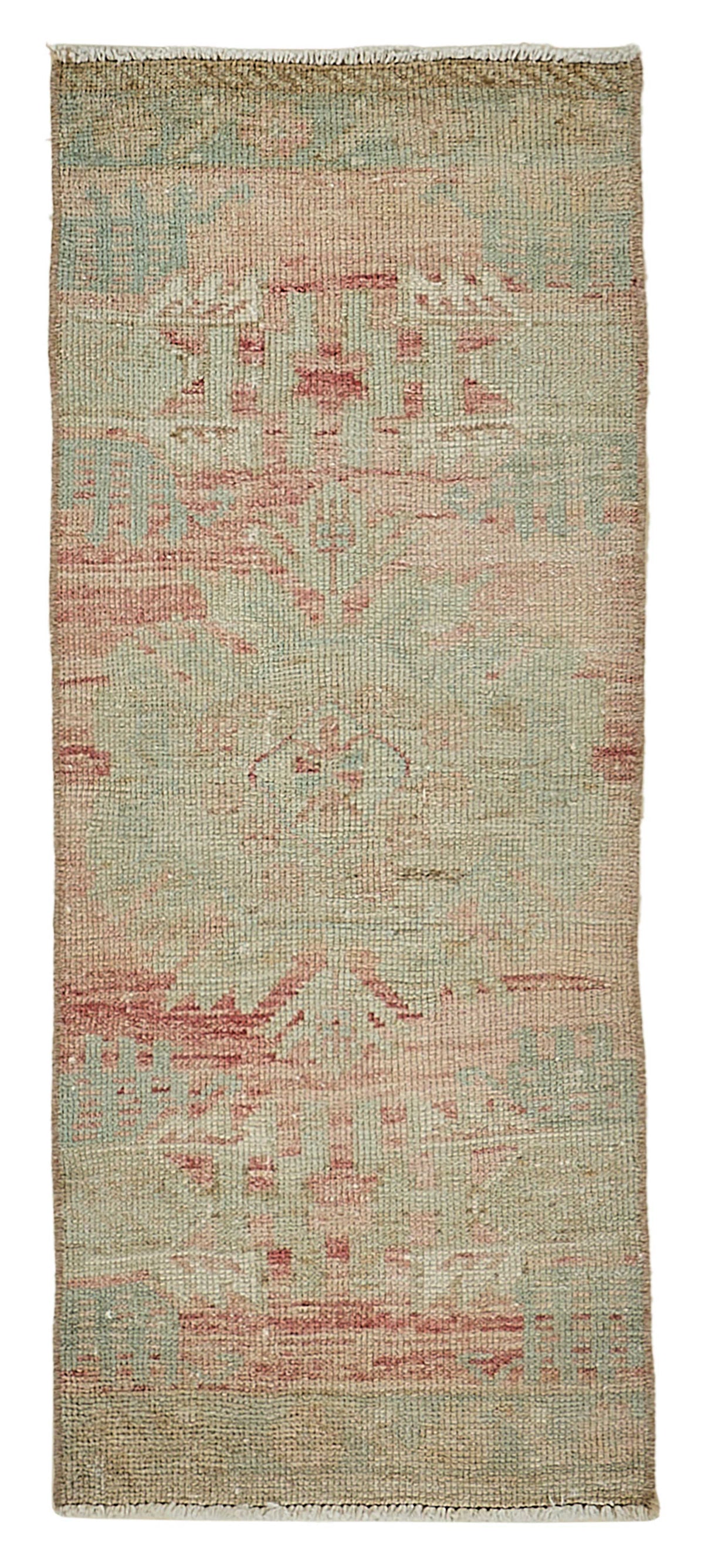 Vayla Bej Pembe Soyut Desenli Pamuk Yün El Dokuma Halı 43x107 cm