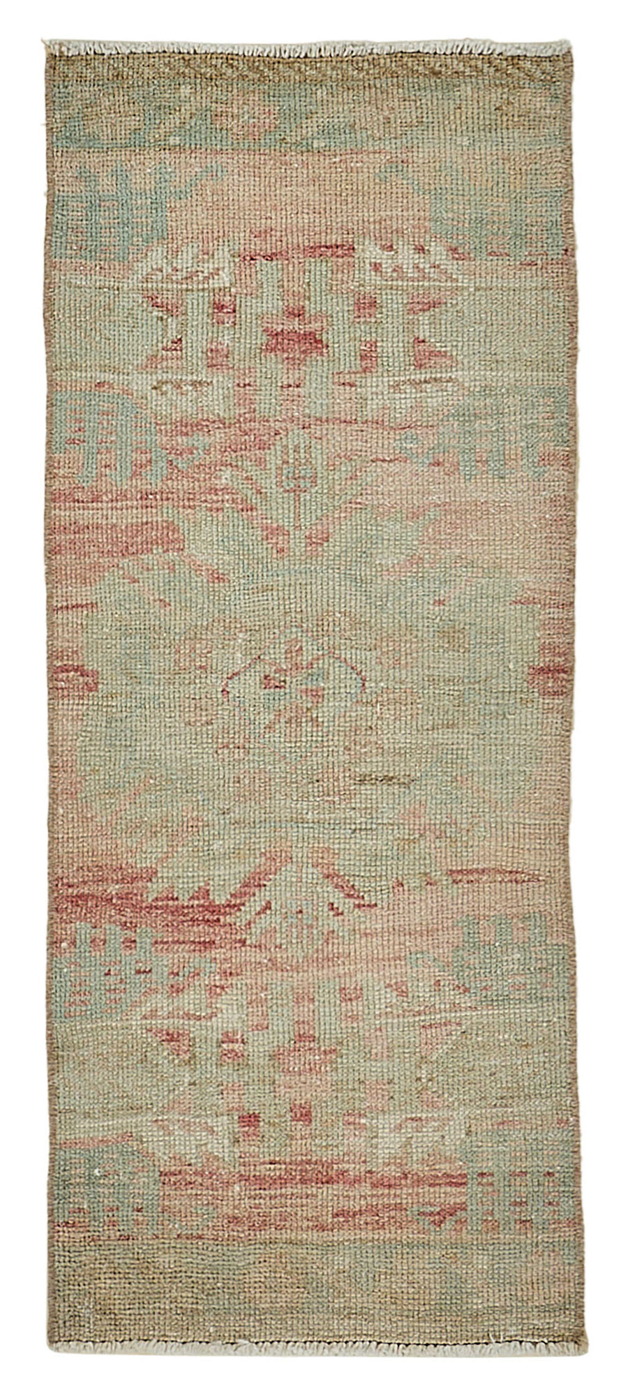 Vayla Bej Pembe Soyut Desenli Pamuk Yün El Dokuma Halı 43x107 cm