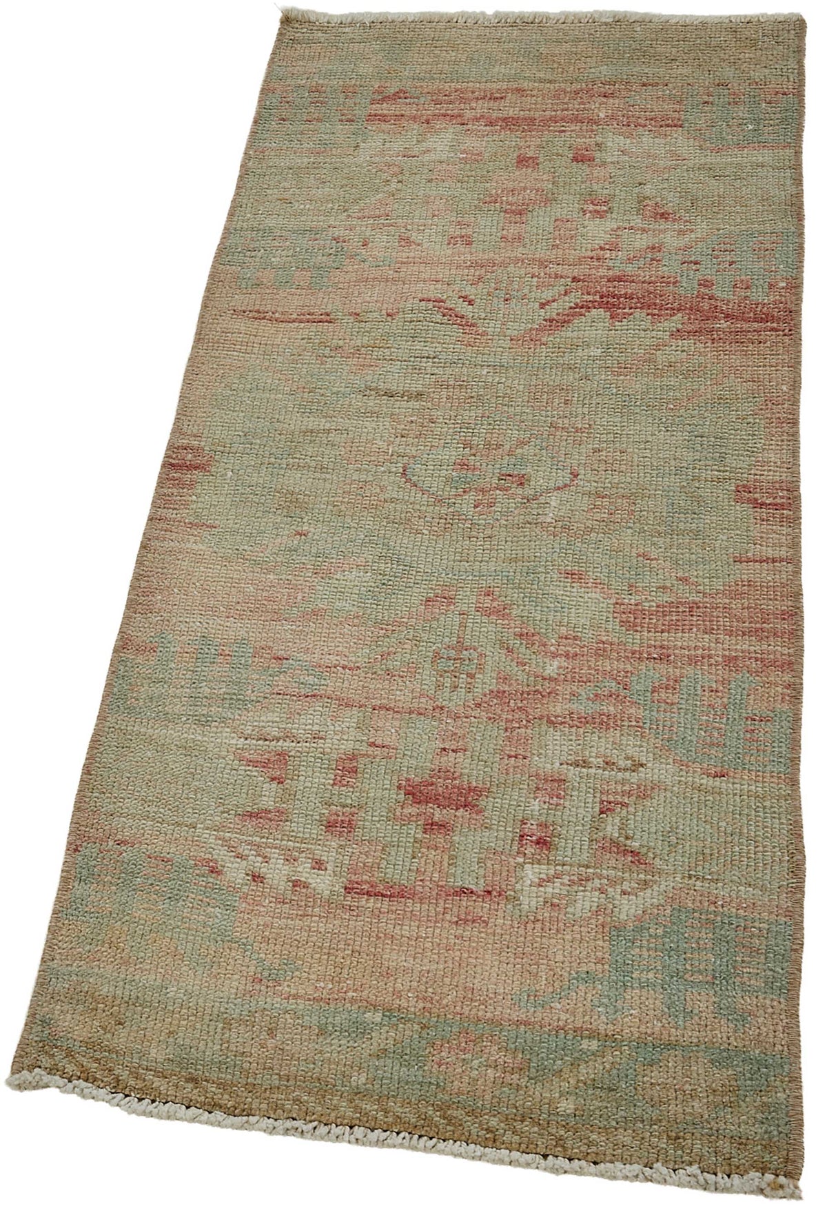 Vayla Bej Pembe Soyut Desenli Pamuk Yün El Dokuma Halı 43x107 cm – doku yakın çekim