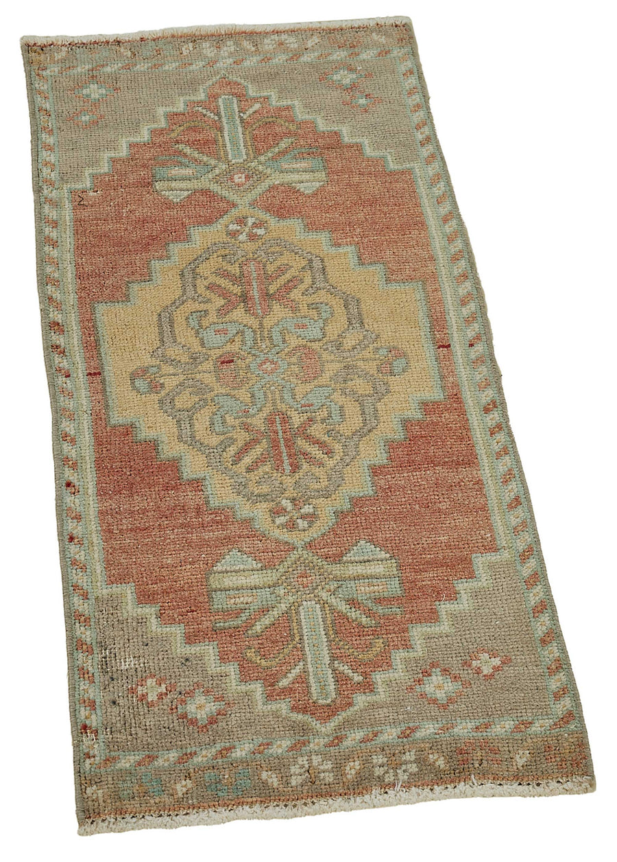 Vayla Kırmızı Madalyon Göbekli Pamuk Yün El Dokuma Halı 40-50 Yıllık 51x88 cm – genel görünüm