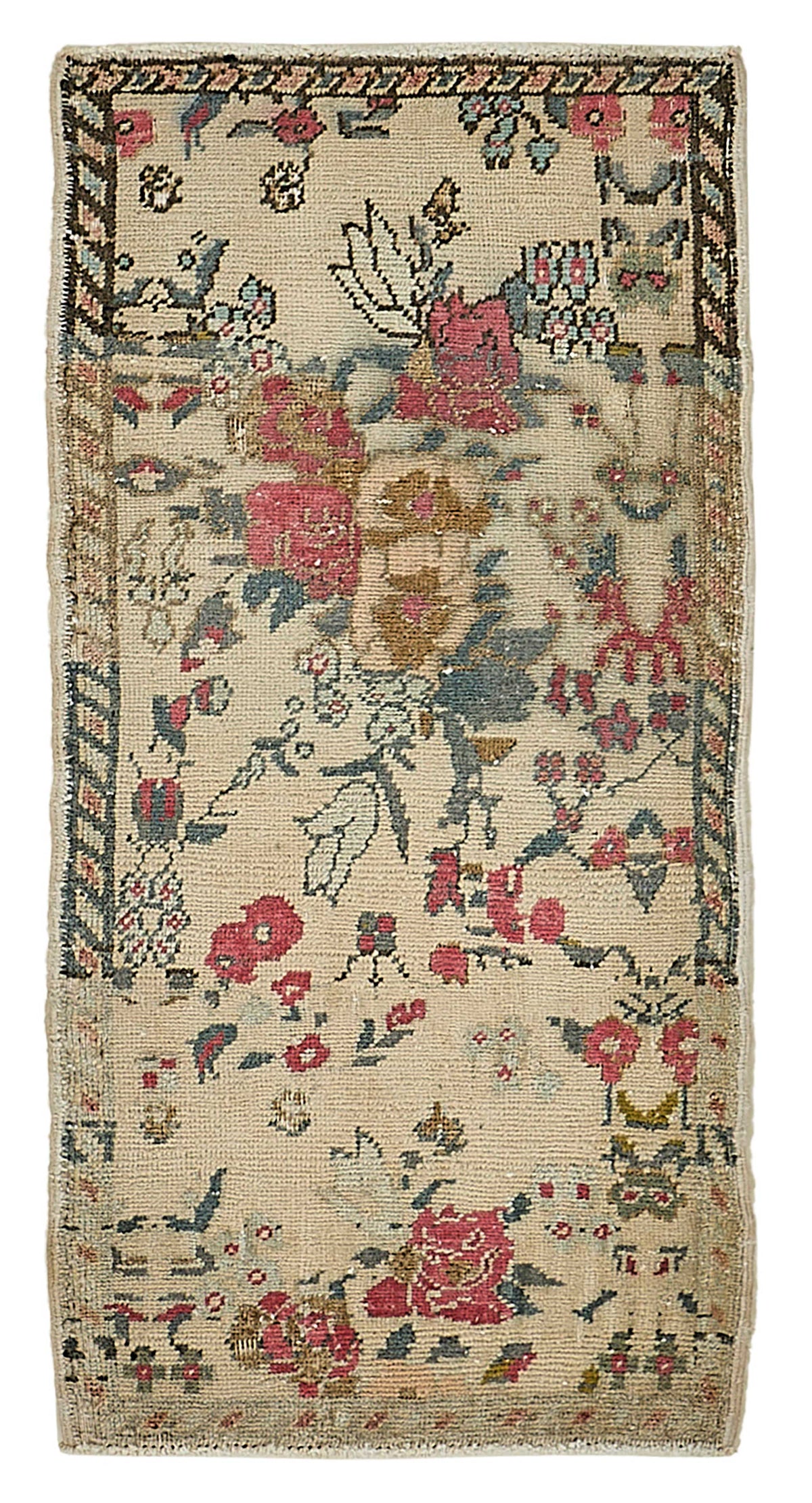 Vayla Çiçek Desenli Bej Halı Overdyed El Dokuması 49x96 cm 50739