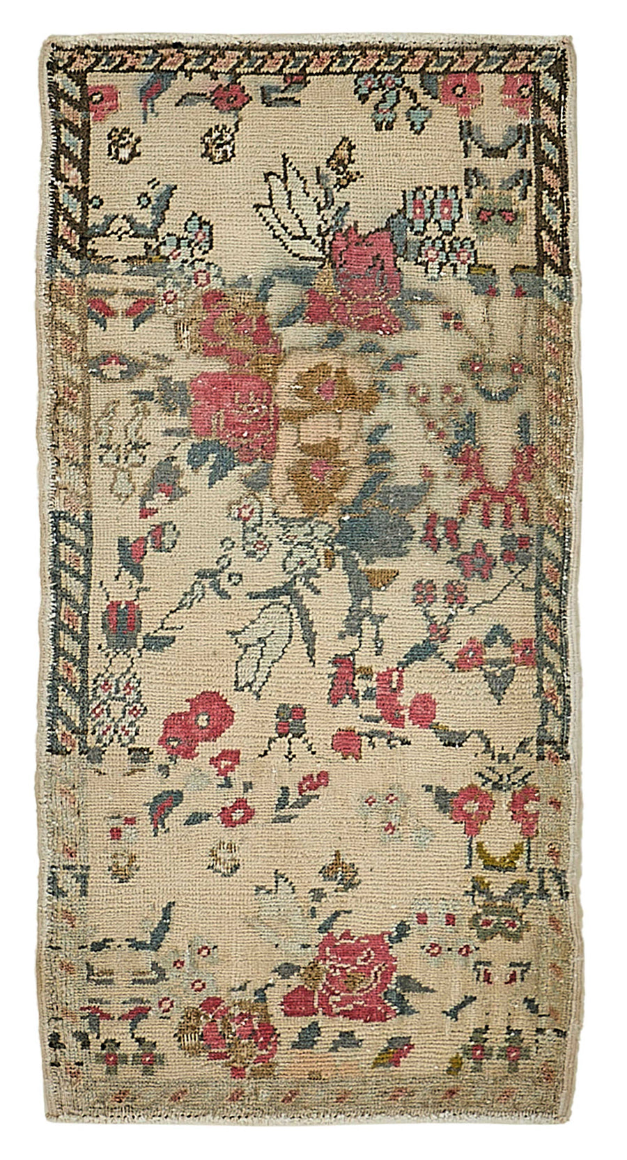 Vayla Çiçek Desenli Bej Halı Overdyed El Dokuması 49x96 cm 50739