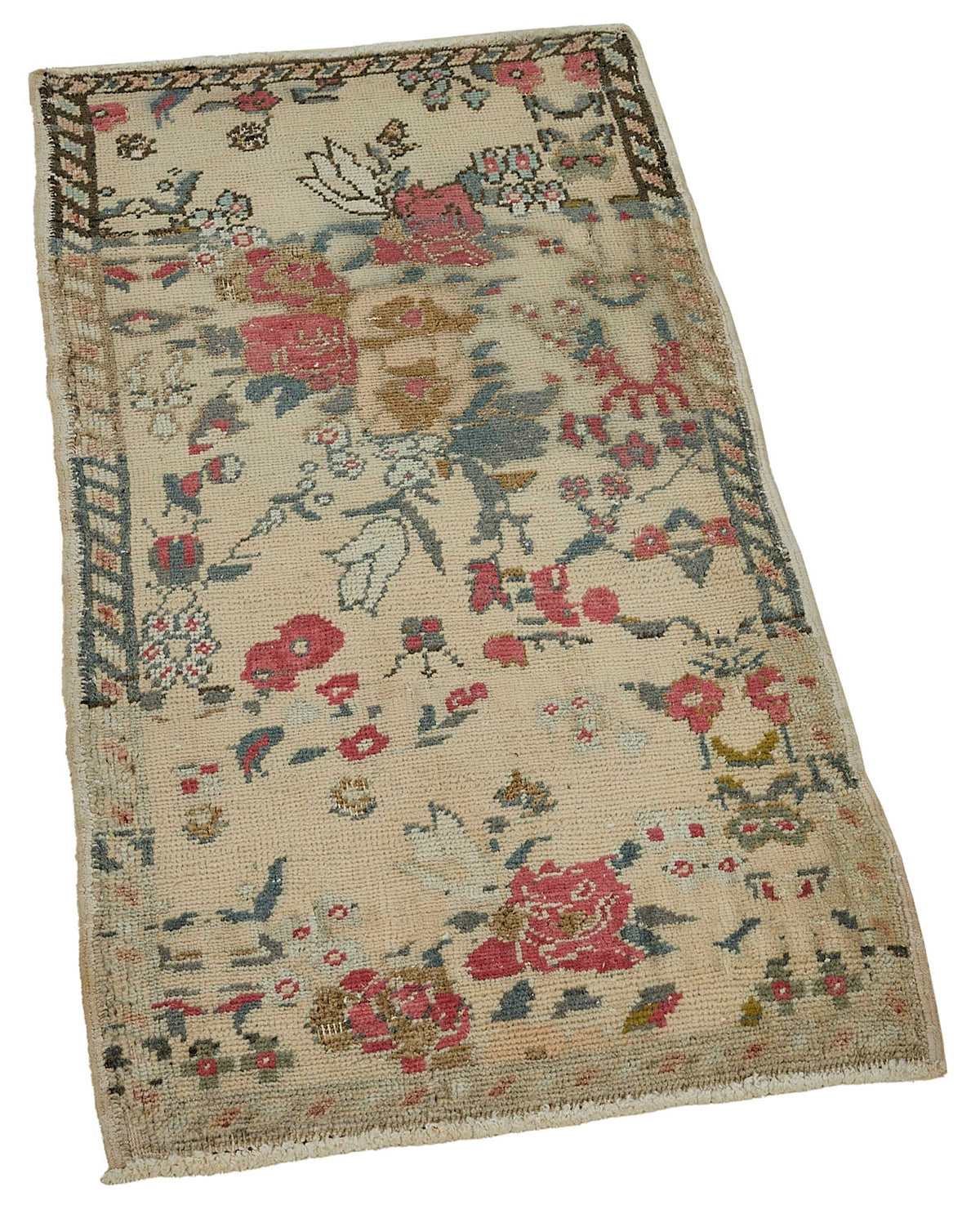 Vayla Çiçek Desenli Bej Halı Overdyed El Dokuması 49x96 cm 50739 – genel görünüm