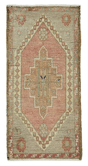 Vayla Pembe Bej Geometrik Etnik El Dokuma Halı 45x91 cm