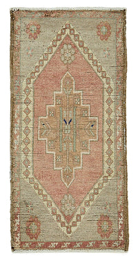 Vayla Pembe Bej Geometrik Etnik El Dokuma Halı 45x91 cm