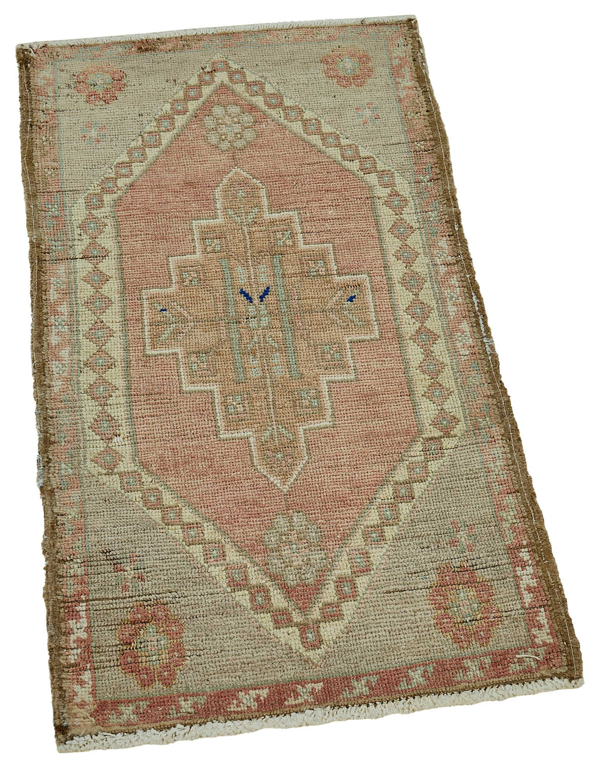 Vayla Pembe Bej Geometrik Etnik El Dokuma Halı 45x91 cm – genel görünüm