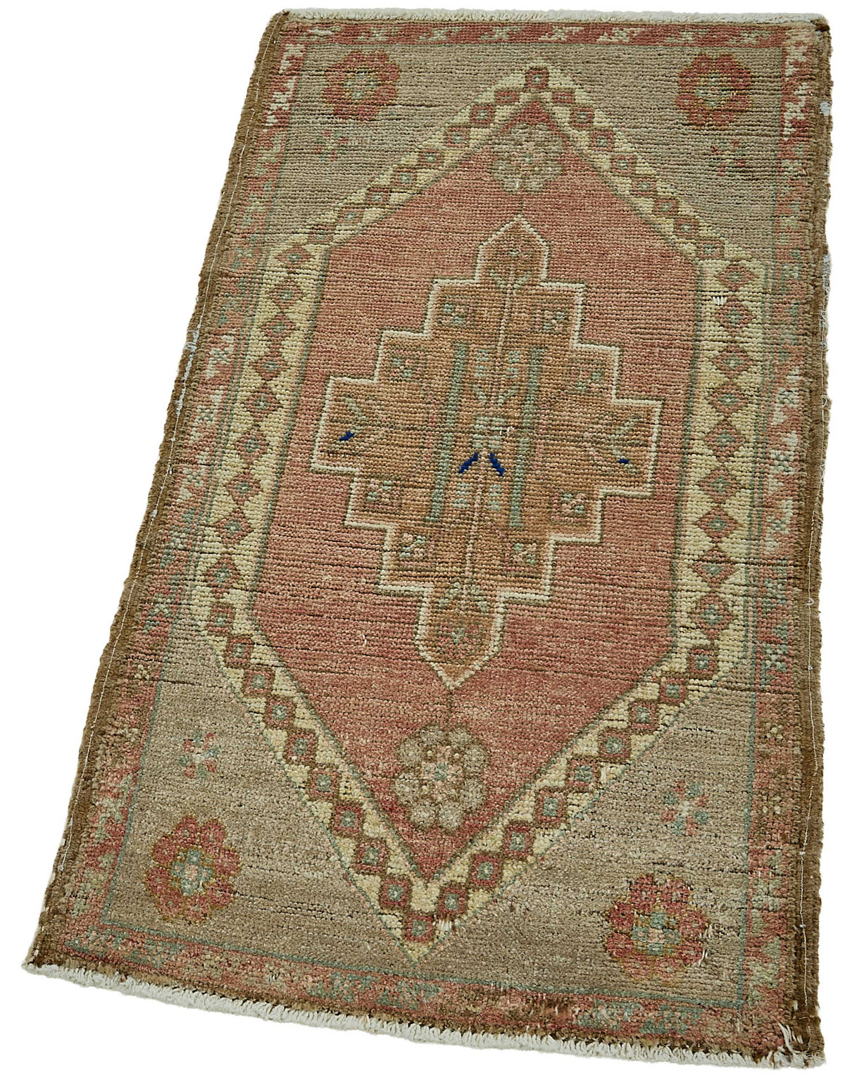 Vayla Pembe Bej Geometrik Etnik El Dokuma Halı 45x91 cm – doku yakın çekim