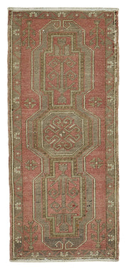Vayla Kırmızı Bej Madalyon Desenli El Dokuma Halı 48x111 cm