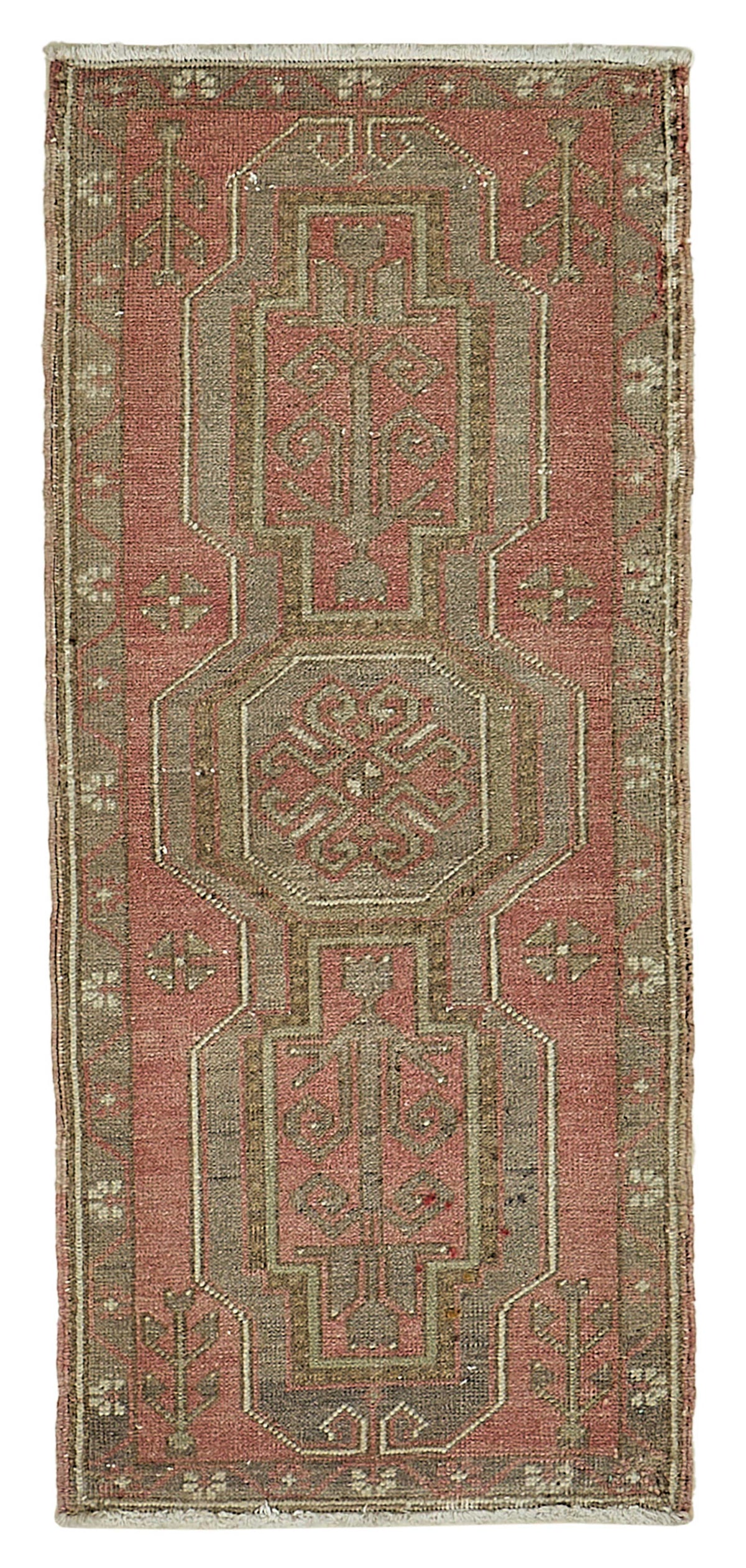 Vayla Kırmızı Bej Madalyon Desenli El Dokuma Halı 48x111 cm