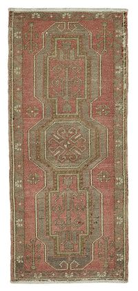 Vayla Kırmızı Bej Madalyon Desenli El Dokuma Halı 48x111 cm
